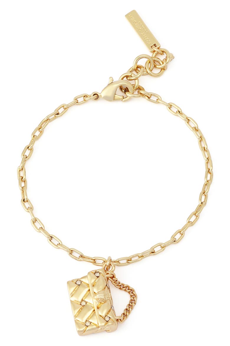 Quilt Kensington Bag Pendant Bracelet, Main, color, GOLD