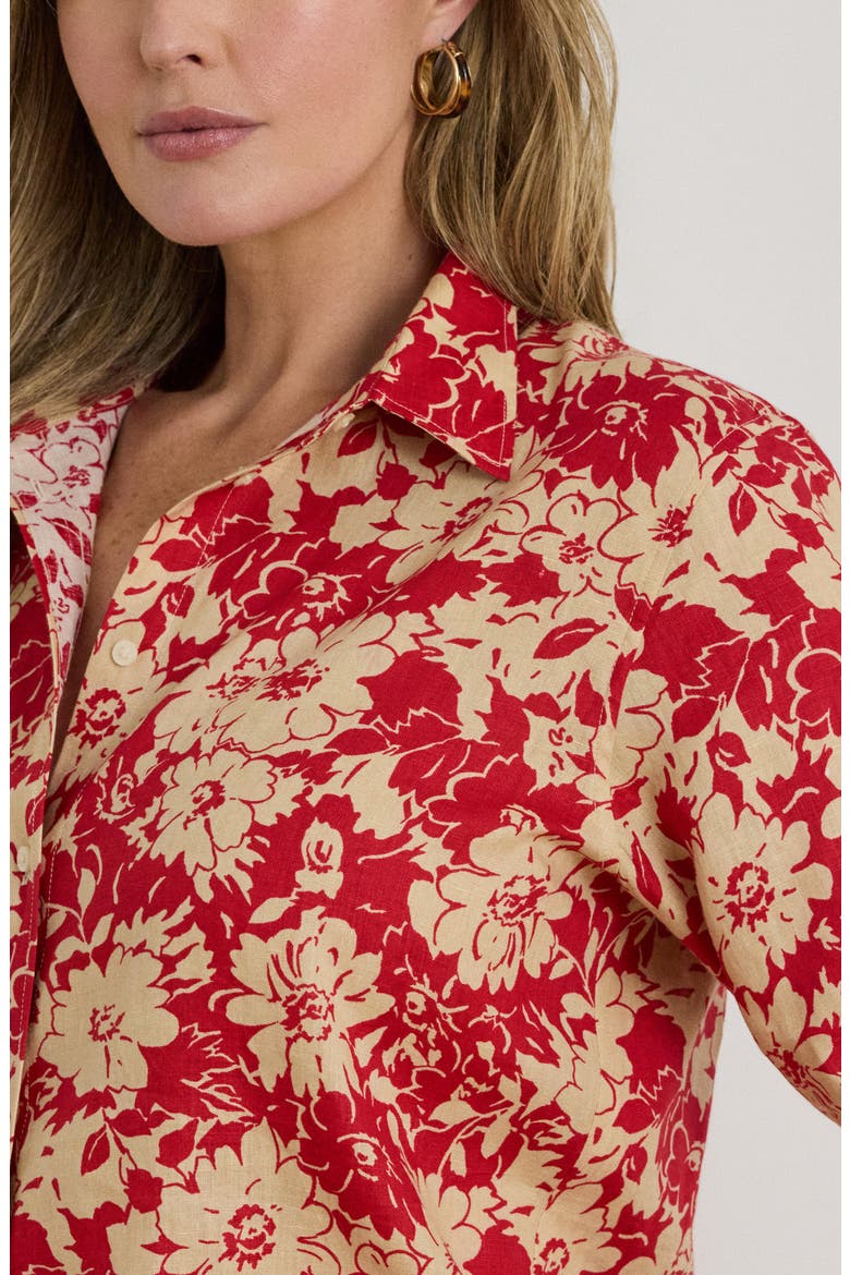 Relaxed Fit Floral Linen Shirt, Alternate, color, RED/ BEIGE