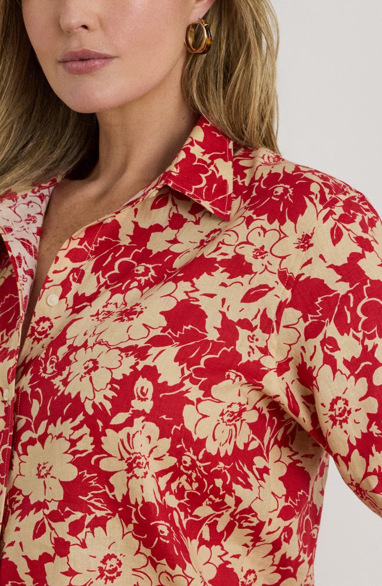 Lauren Ralph Lauren Relaxed Fit Floral Linen Shirt, Alternate, color, Red/ Beige