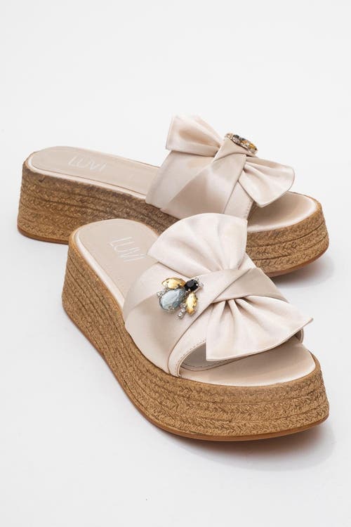 Prologue Shoes Shara Braided Bow & Bee Buckle Platform Sandal In Neutral