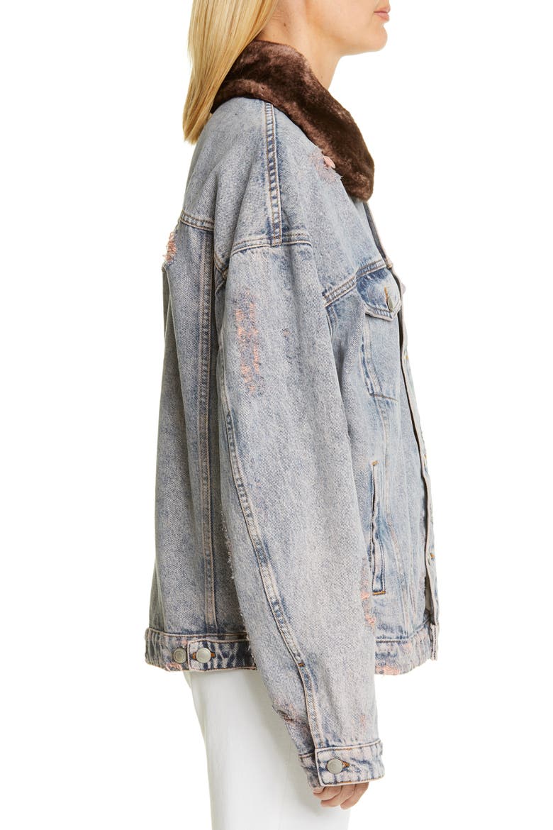 Rocky Denim Jacket with Genuine Orylag® Rabbit Fur Trim, Alternate, color, BLOOMING DAHLIA