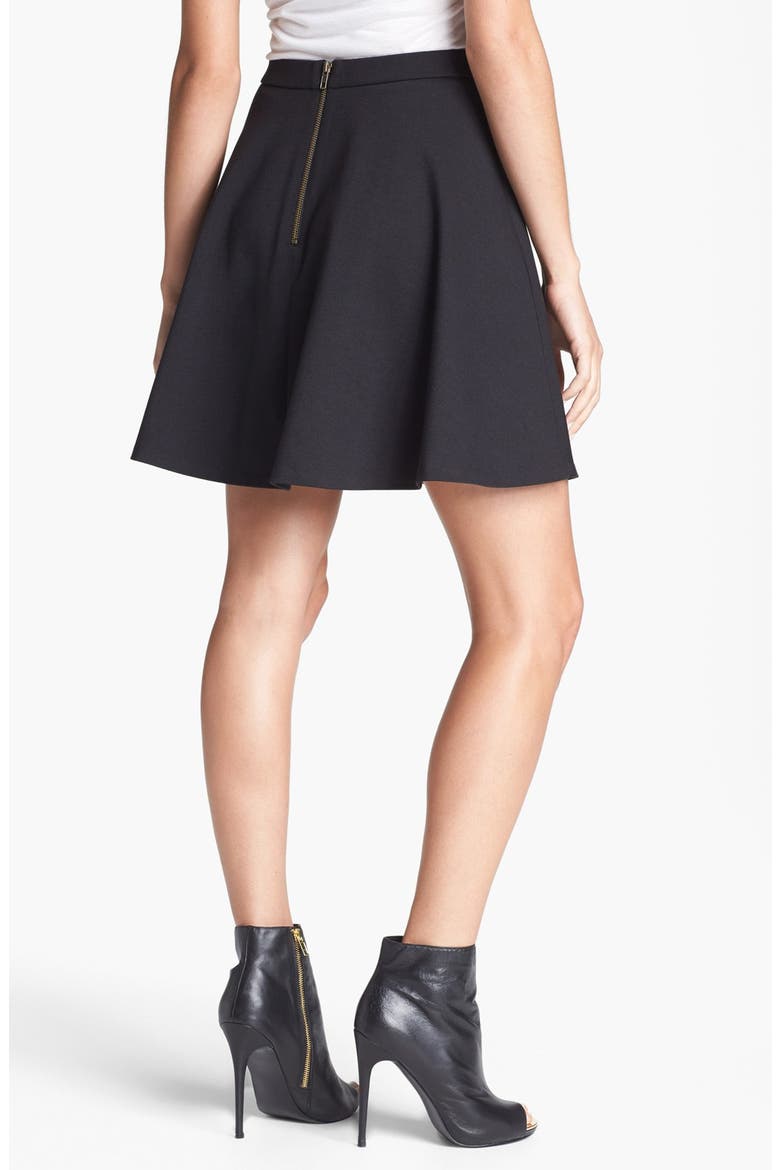 Back Zip Flared Ponte Skirt, Alternate, color, BLACK