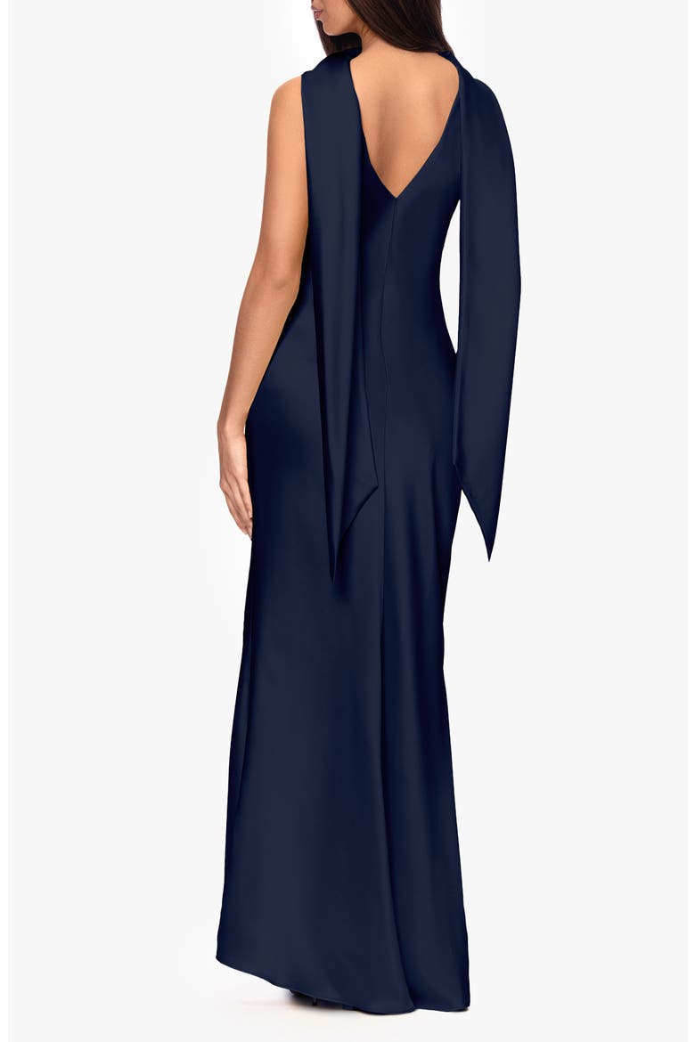 Satin Tie Back Mermaid Gown, Alternate, color, NAVY