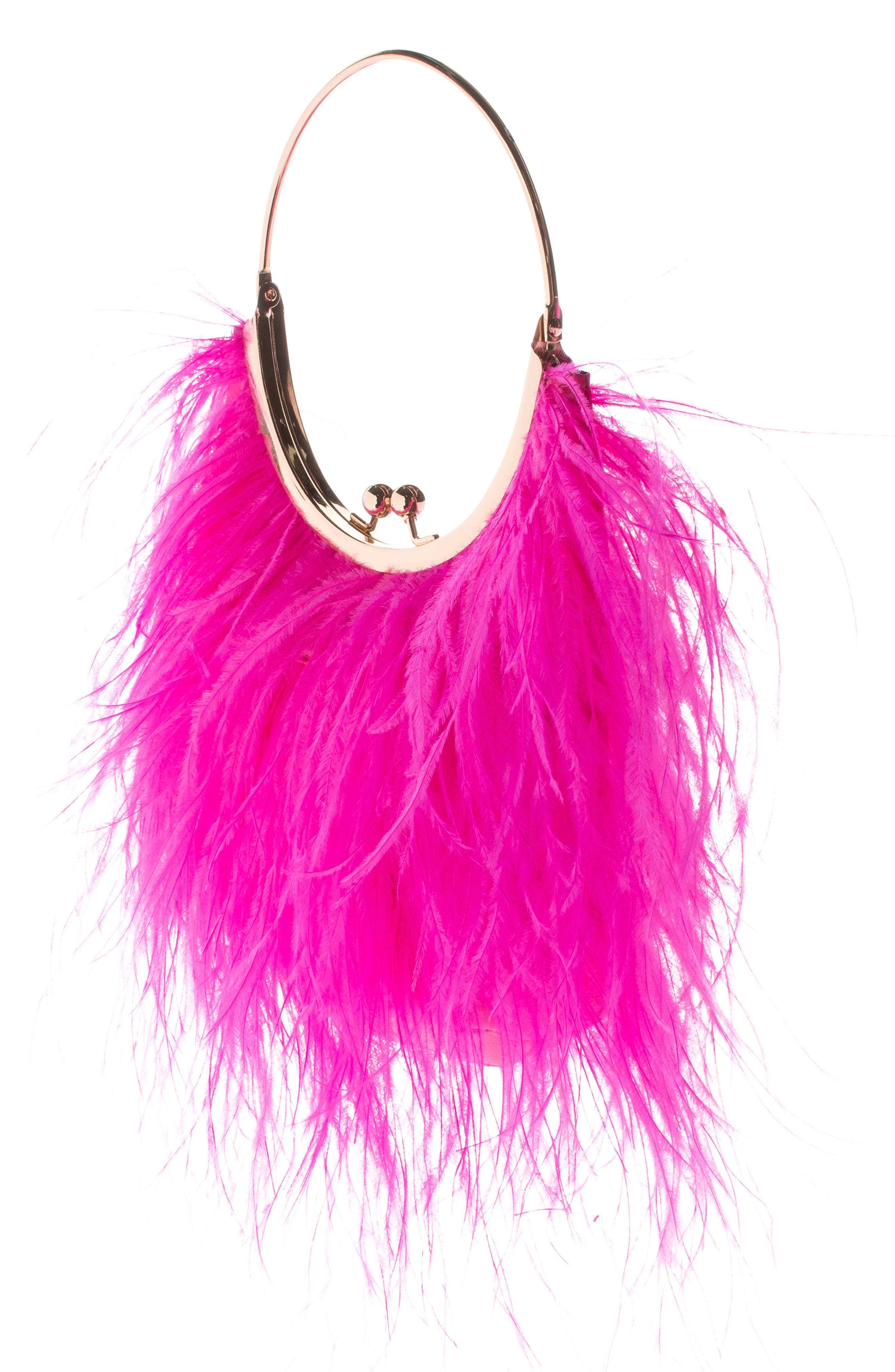 Olga Berg Penny Feathered Frame Bag, Alternate, color, Fuchsia