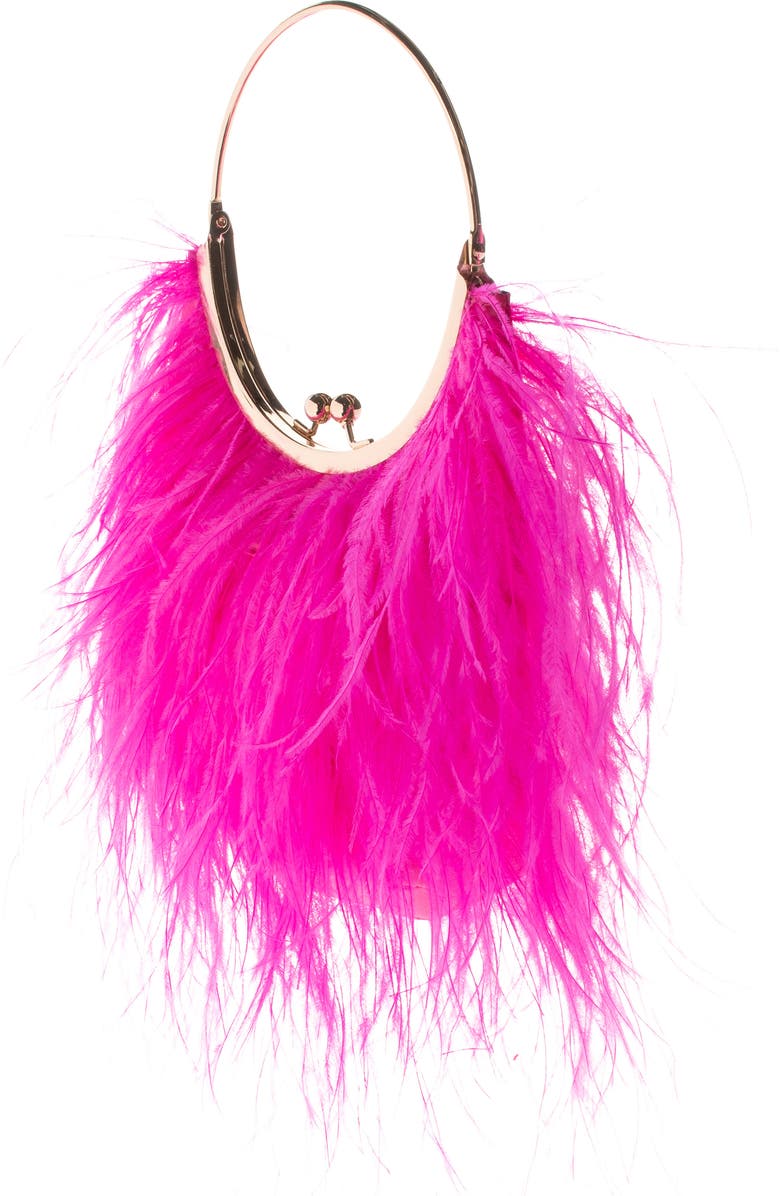 Olga Berg Penny Feathered Frame Bag, Alternate, color, Fuchsia