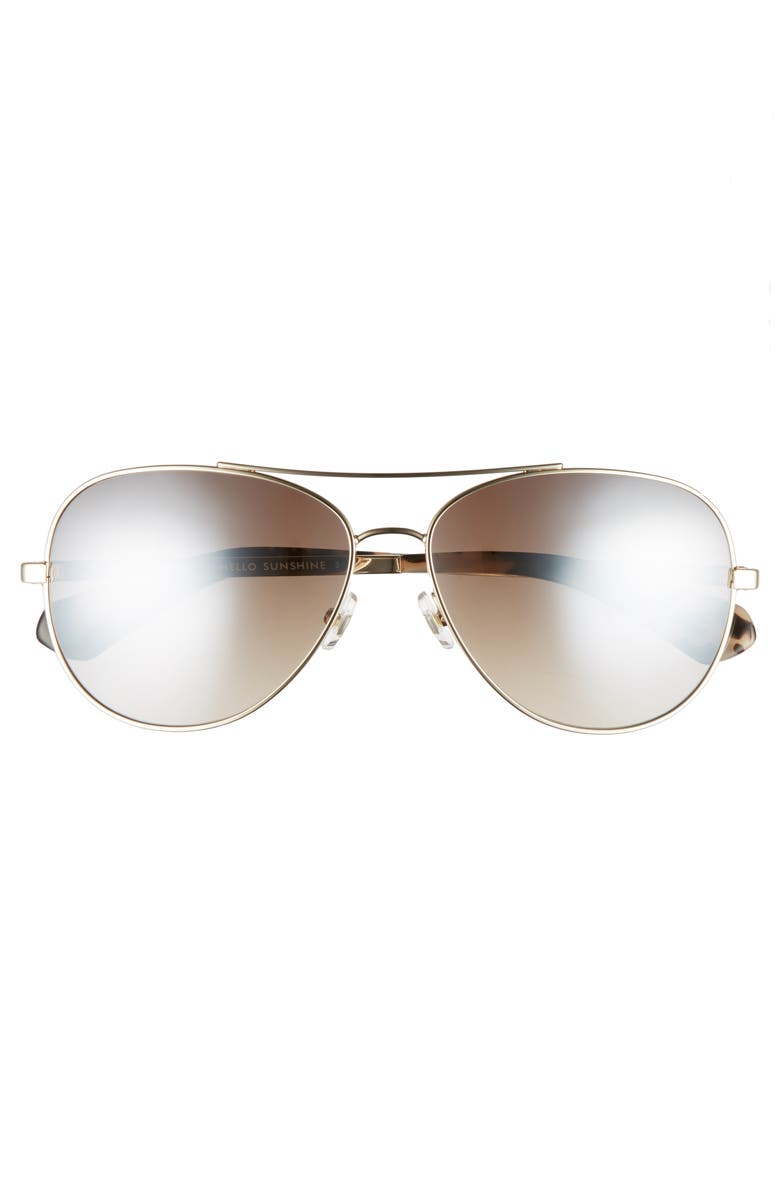 Kate Spade New York avaline 58mm aviator sunglasses, Alternate, color, Gold Havana