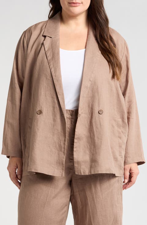 Double Breasted Organic Linen Blazer (Plus)