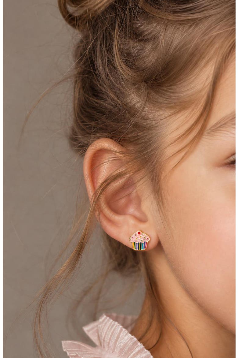 Kids' Cupcake Enamel Stud Earrings, Alternate, color, PINK