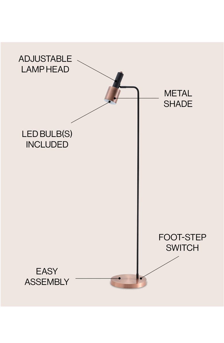JONATHAN Y Brady 59.50" Metal LED Task Floor Lamp, Copper/Black, Alternate, color, Copper/Black