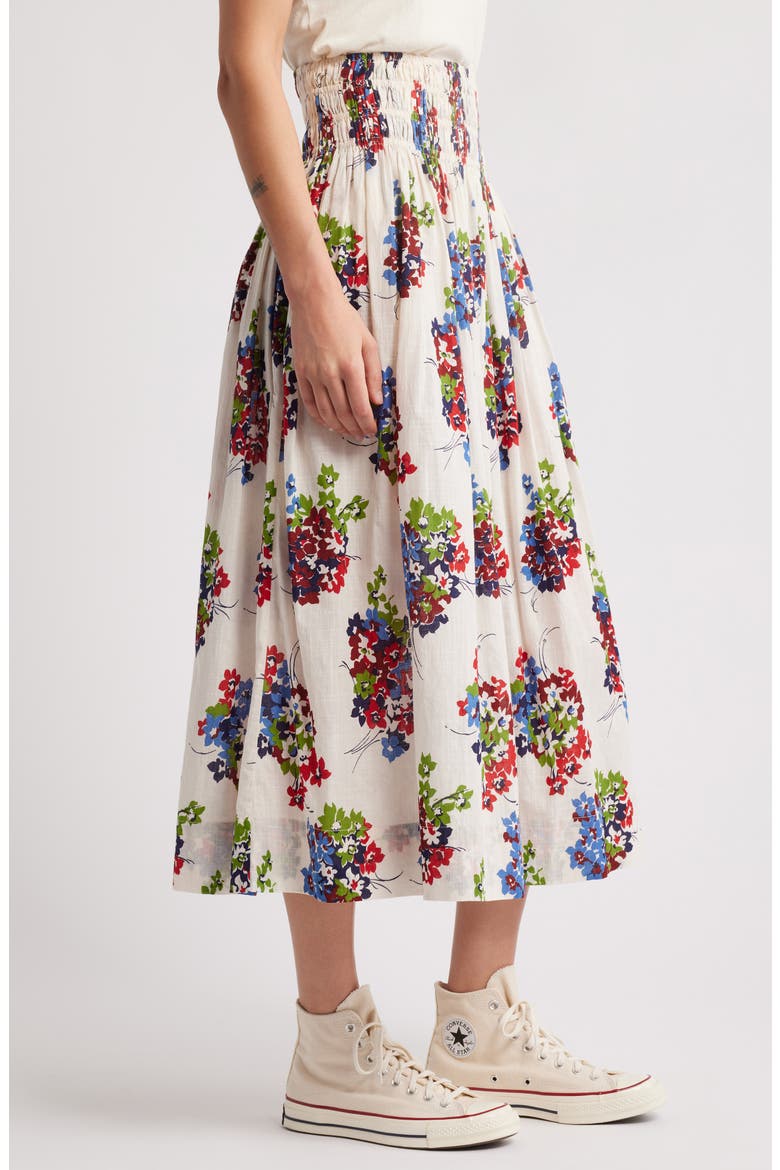 The Viola Floral Smocked Waist Cotton Midi Skirt, Alternate, color, OASIS FLORAL