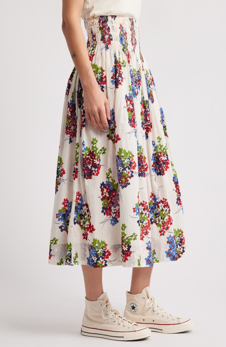 THE GREAT. The Viola Floral Smocked Waist Cotton Midi Skirt, Alternate, color, Oasis Floral