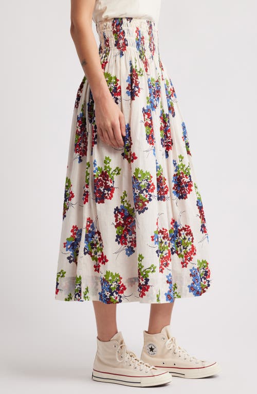 The Great . The Viola Floral Smocked Waist Cotton Midi Skirt In Oasis Floral