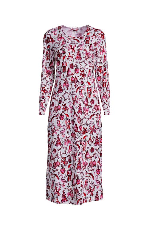 Lands' End Cotton Long Sleeve Midcalf Nightgown In Multi