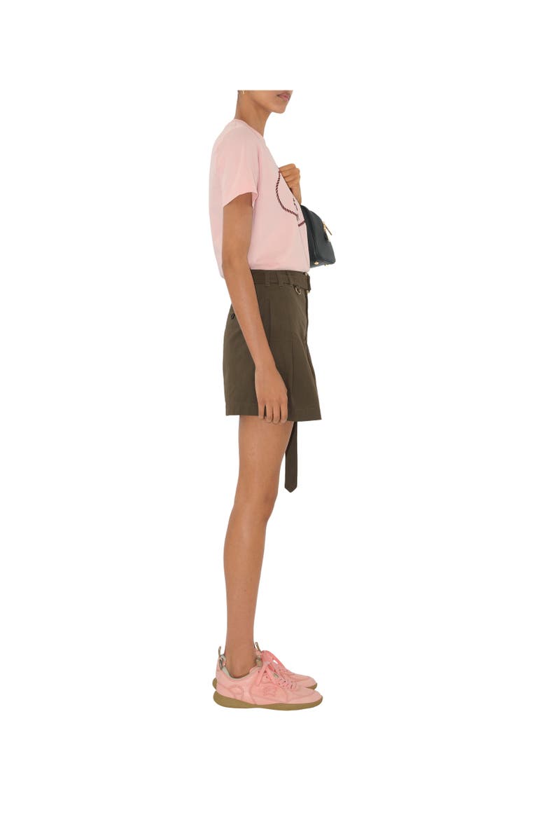 Burberry Gabardine Belted Shorts, Alternate, color, Military