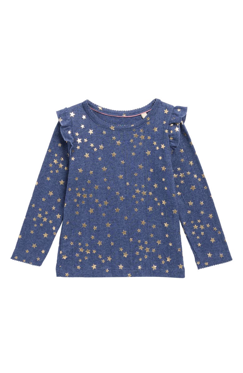 Mini Boden Kids' Frill Sleeve Pointelle Top, Main, color, Navy