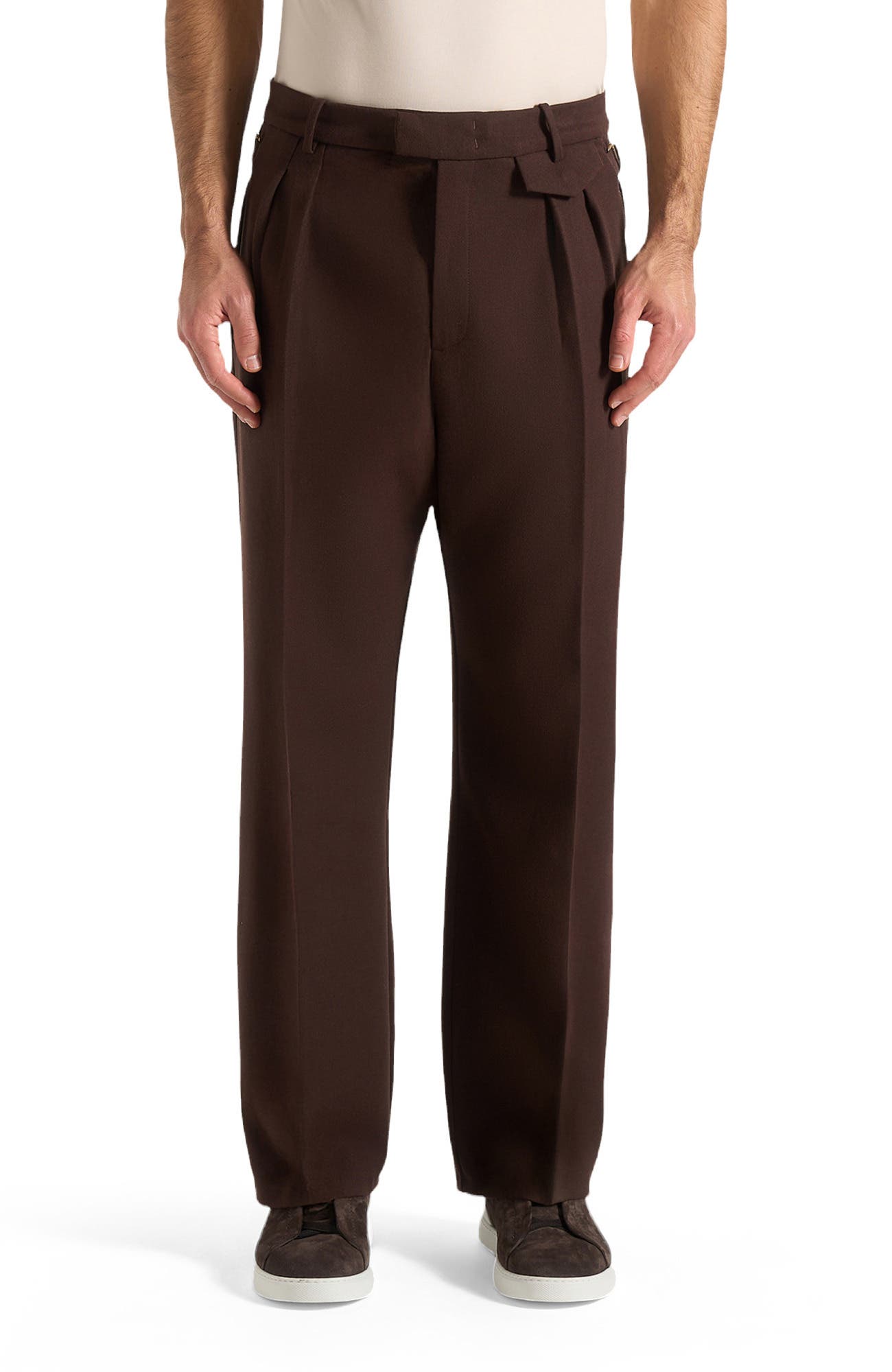 mens brown pleated dress pants Pierre Relaxed Fit Pleated Tailored Trousers (Men)