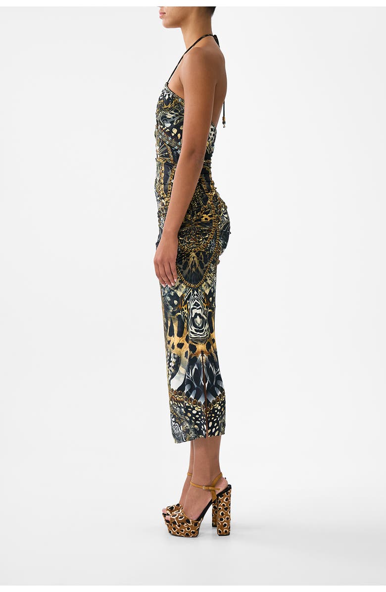 Camilla Cut Out Sleeveless Jersey Halter Neck Dress, Alternate, color, Feline Folklore