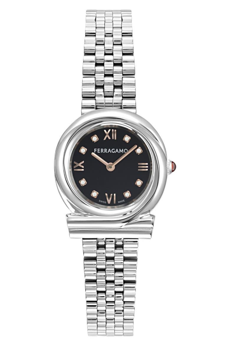 Gancini Twisted Diamond Bracelet Watch, 28mm, Main, color, STAINLESS STEEL