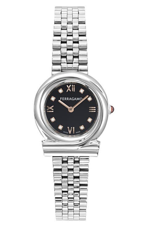 Gancini Twisted Diamond Bracelet Watch, 28mm