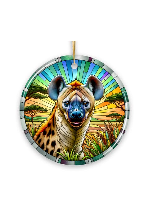 Savannah Scavenger Hyena Stained Glass Style Ornament