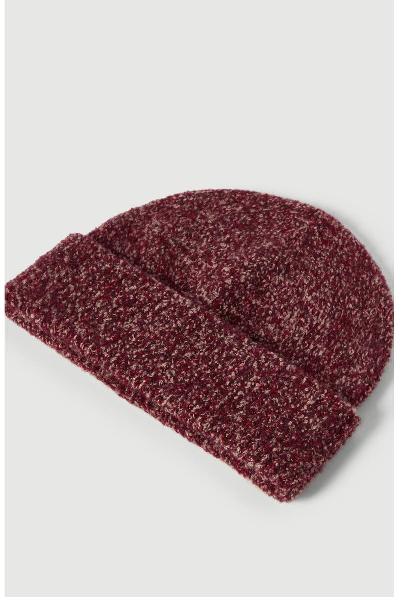 Virgin wool, silk and cashmere ribbed beanie, Alternate, color, Burgundy