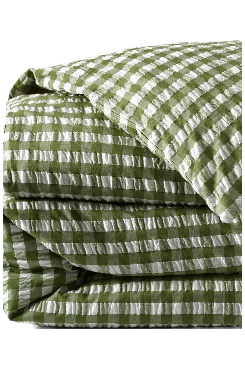 Cotton Seersucker Duvet Bed Cover, Alternate, color, Dried Basil Gingham