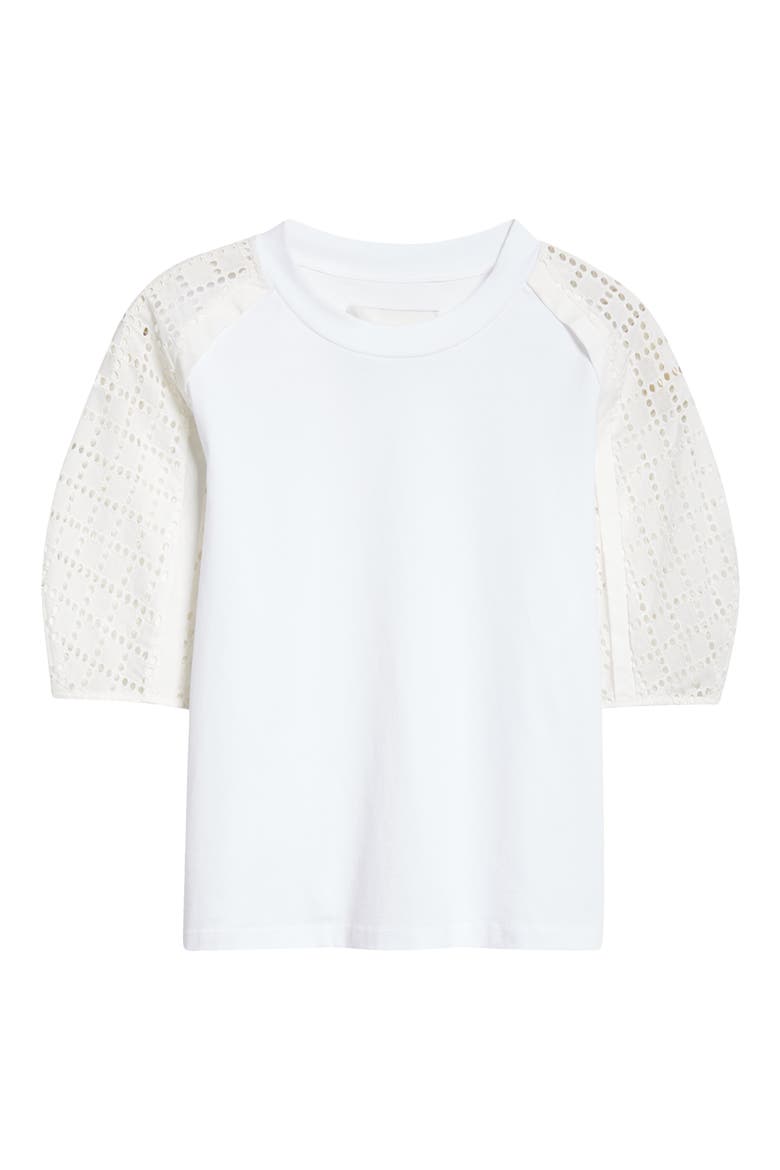 Broderie Anglaise Mixed Media Cotton Top, Alternate, color, WHITE-WHITE