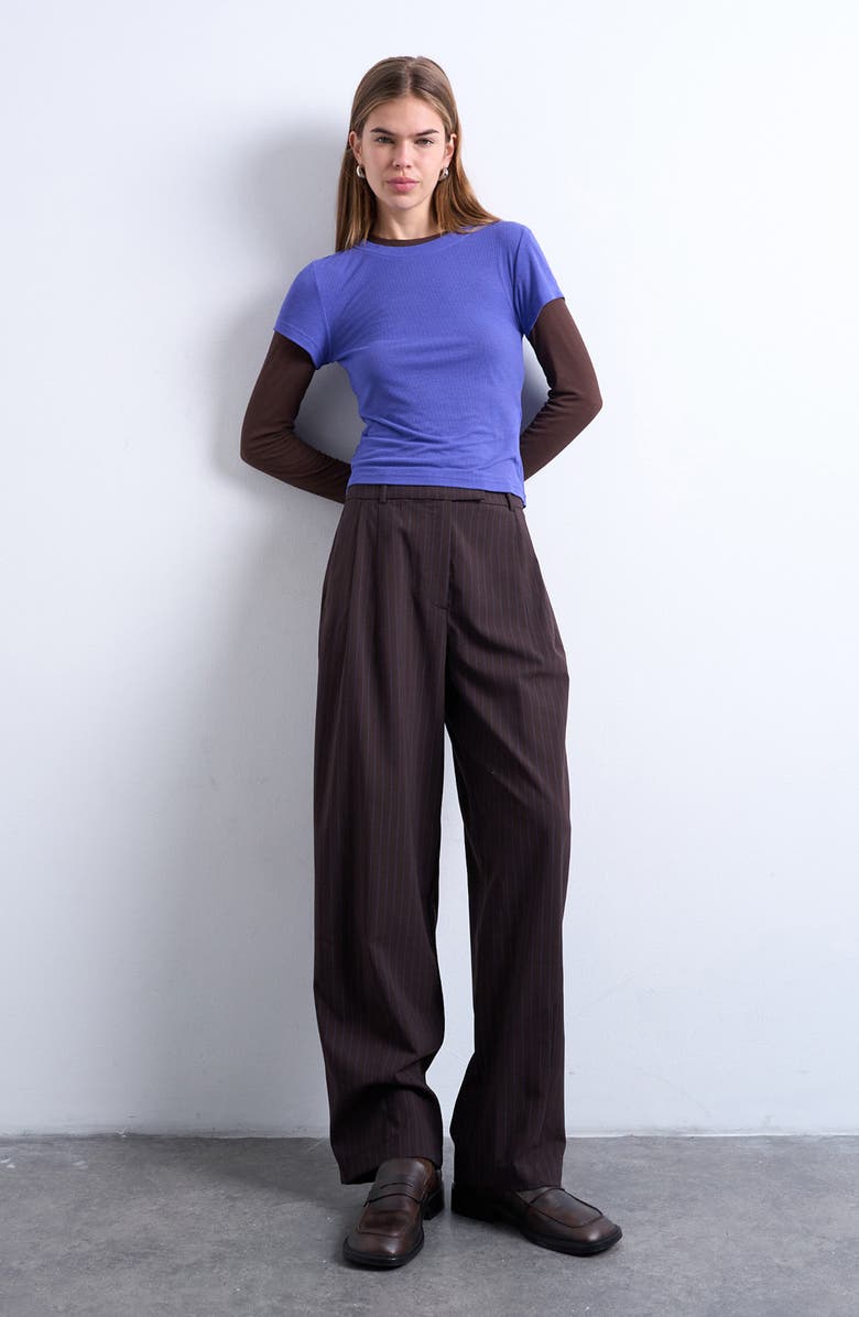 Topshop Sheer Rib Double Layer Long Sleeve Top, Alternate, color, Purple