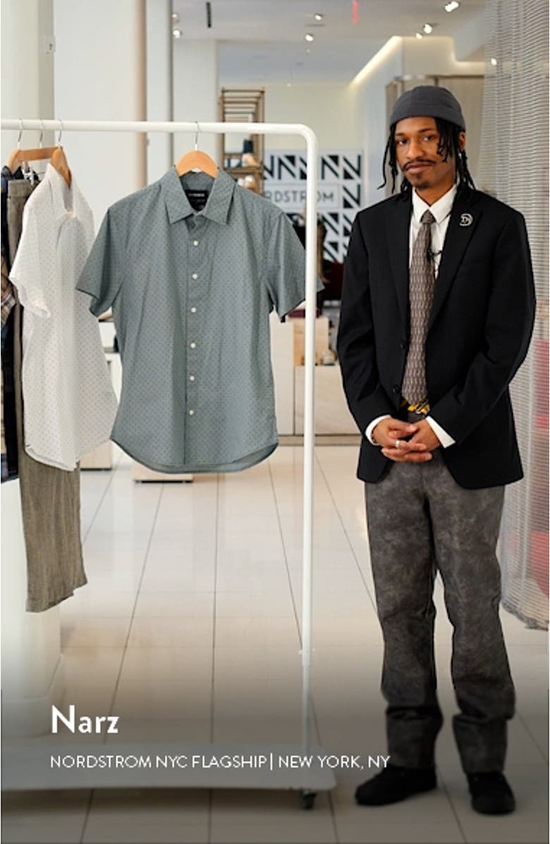 Riviera Slim Fit Dot Stretch Short Sleeve Button-Up Shirt, sales video thumbnail