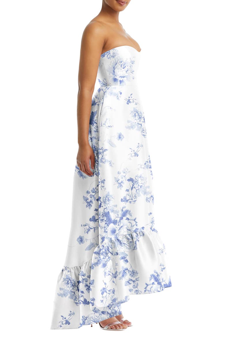 Strapless Floral Ruffle High-Low Gown, Alternate, color, COTTAGE ROSE-LARKSPUR