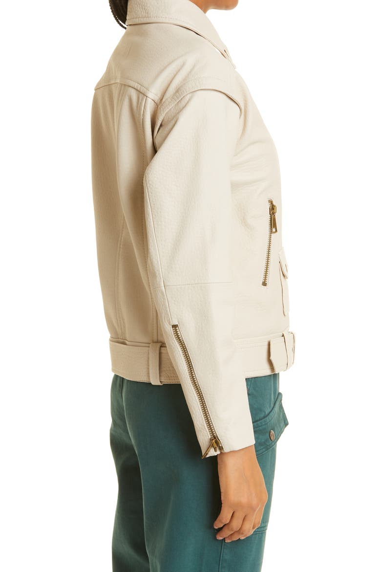 Valerii Oversize Leather Moto Jacket, Alternate, color, IVORY