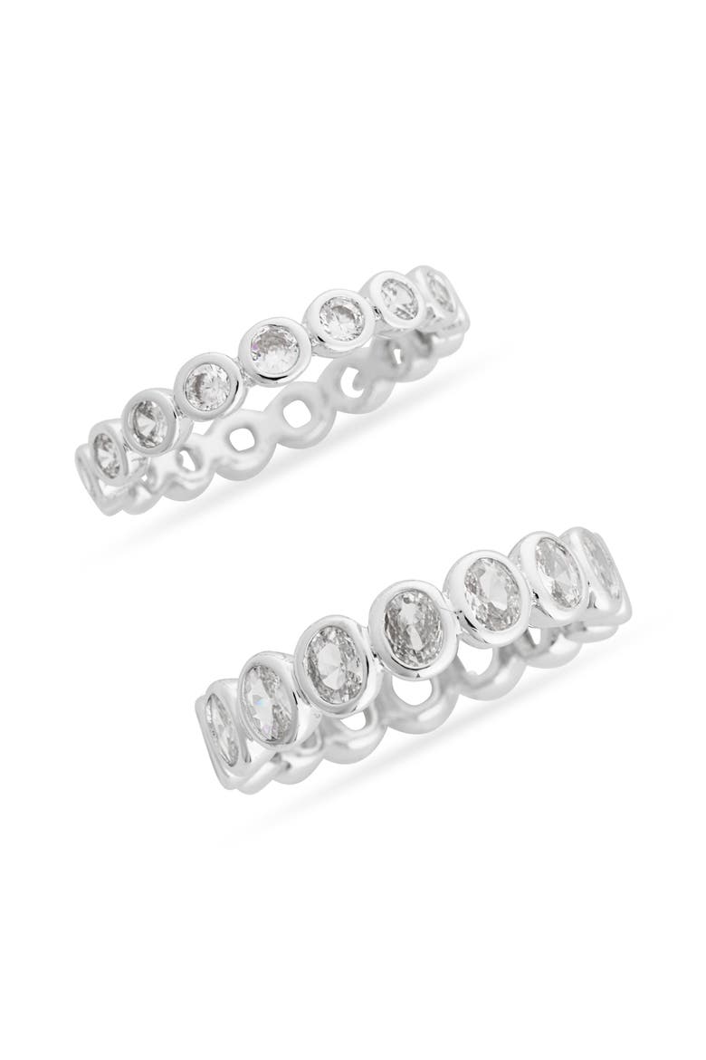 2-Piece Mixed CZ Eternity Band Ring Set, Main, color, CLEAR- SILVER