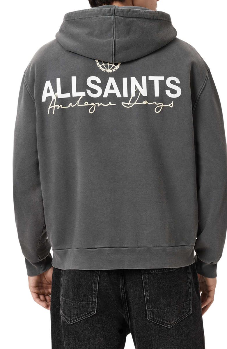 AllSaints Emblem Embroidered Hoodie, Alternate, color, Washed Black