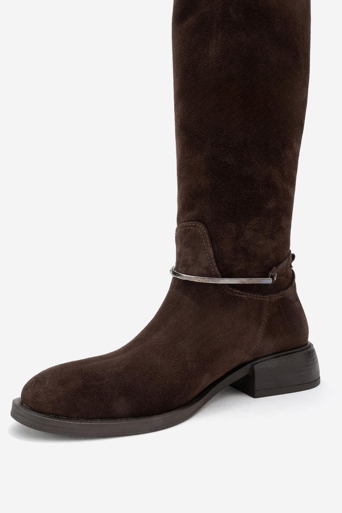 Ansel Leather Riding Boot, Alternate, color, Brown Suede