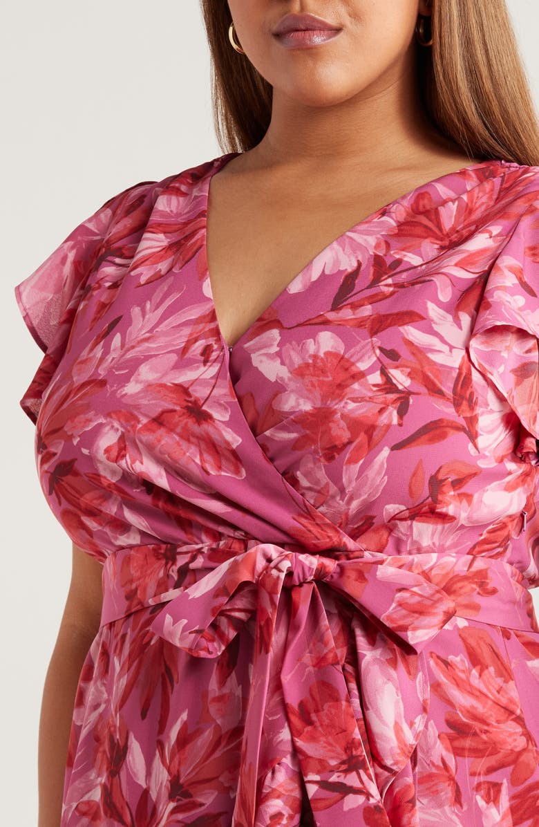 Chelsea28 Flutter Sleeve Faux Wrap Midi Dress, Alternate, color, Pink Allison Bloom