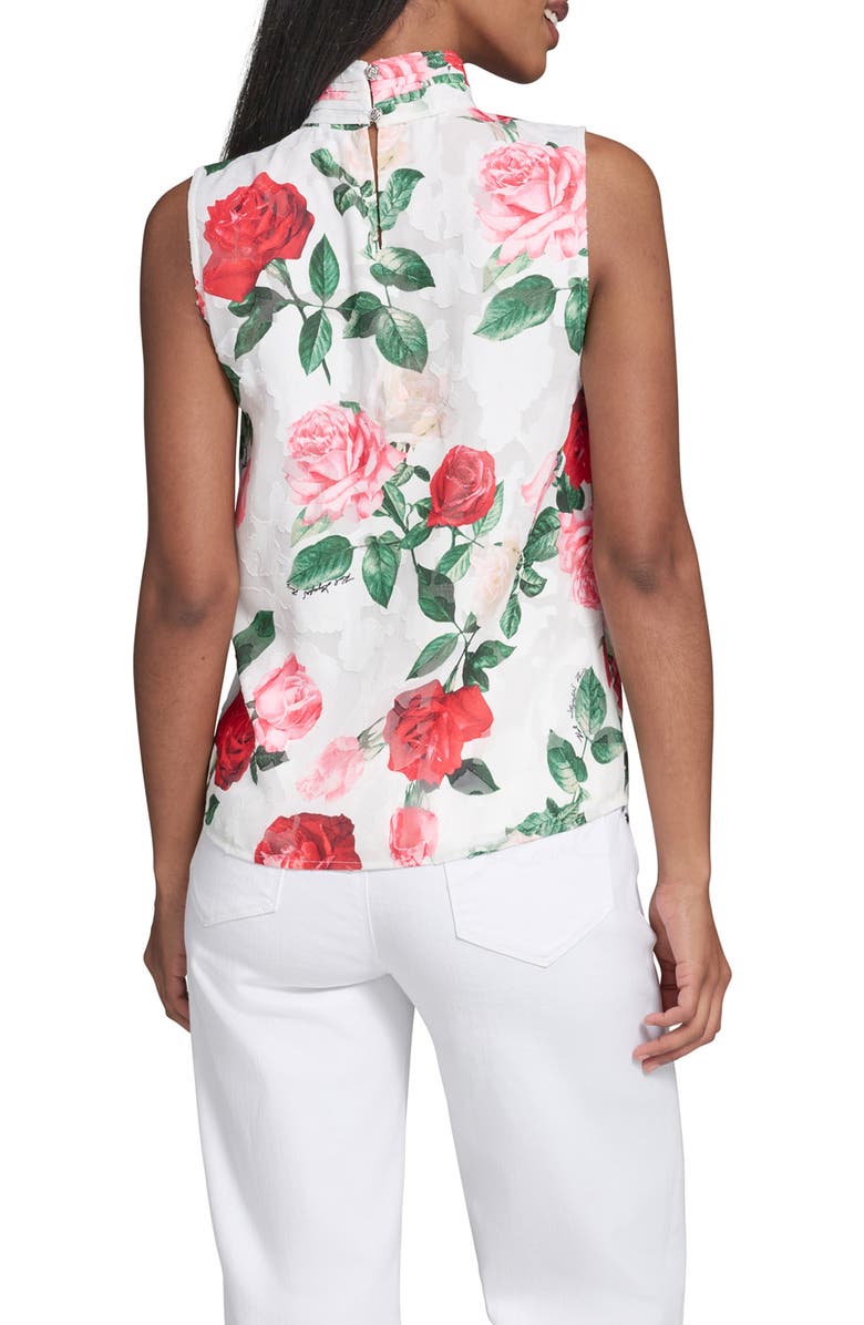 KARL LAGERFELD PARIS Rosette Detail Floral Tank, Alternate, color, 