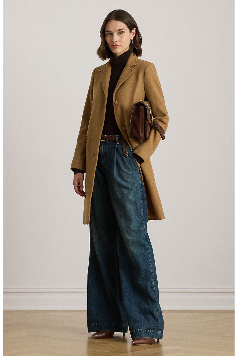 Longline Wool Blend Twill Coat, Alternate, color, CAMEL