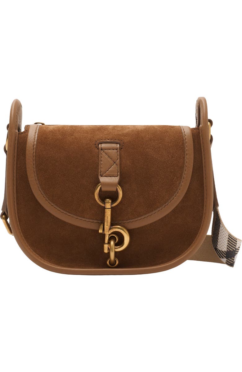 Burberry Mini B Clip Messenger Bag, Main, color, Hazel Brown