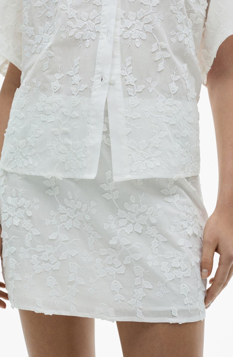 MANGO Floral Embroidery Cotton Miniskirt, Alternate, color, White