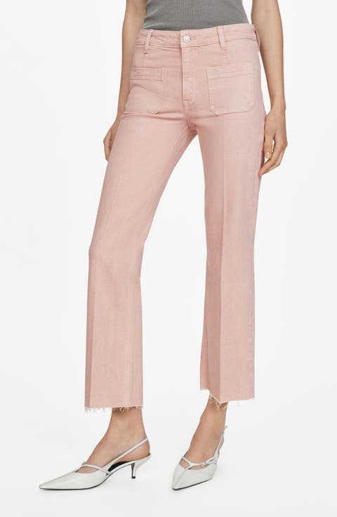 Alex Raw Hem Patch Pocket Crop Flare Jeans