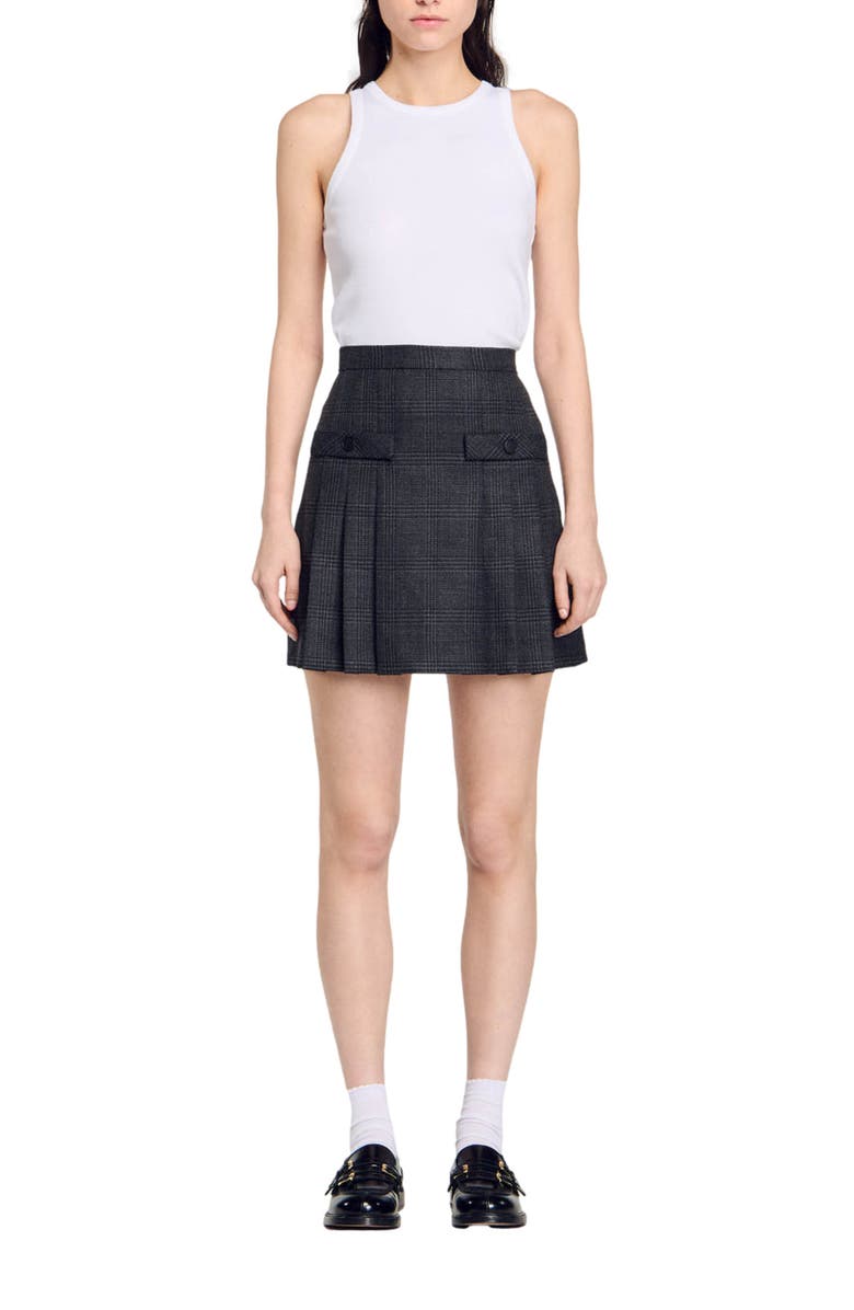 SANDRO Short checked pleated skirt, Alternate, color,