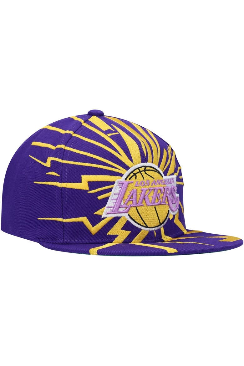 Men's Mitchell & Ness Purple Los Angeles Lakers Hardwood Classics Earthquake Snapback Hat, Alternate, color, Purple