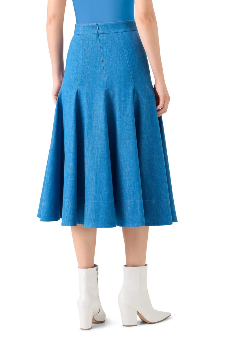 Akris Denim Godet Skirt, Alternate, color, Denim