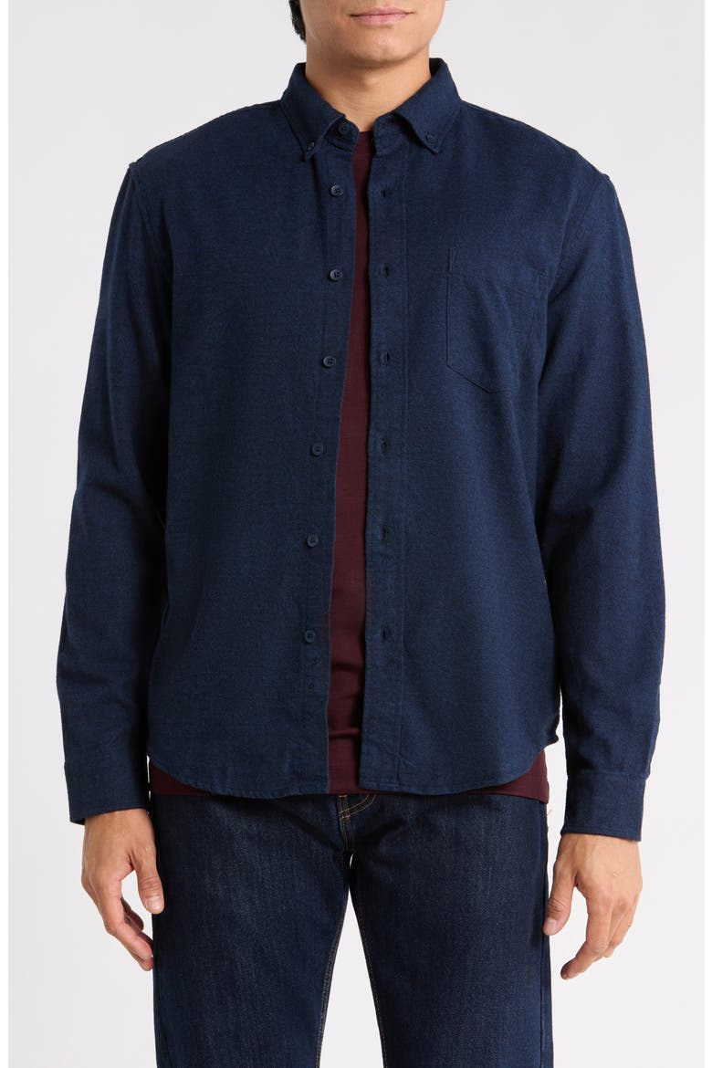 Cotton Flannel Button-Up Shirt, Main, color, DARK NAVY