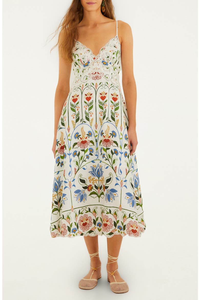 Garden Embroidered Linen Midi Sundress, Main, color, OFF-WHITE