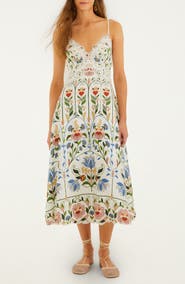 FARM Rio Garden Embroidered Linen Midi Sundress