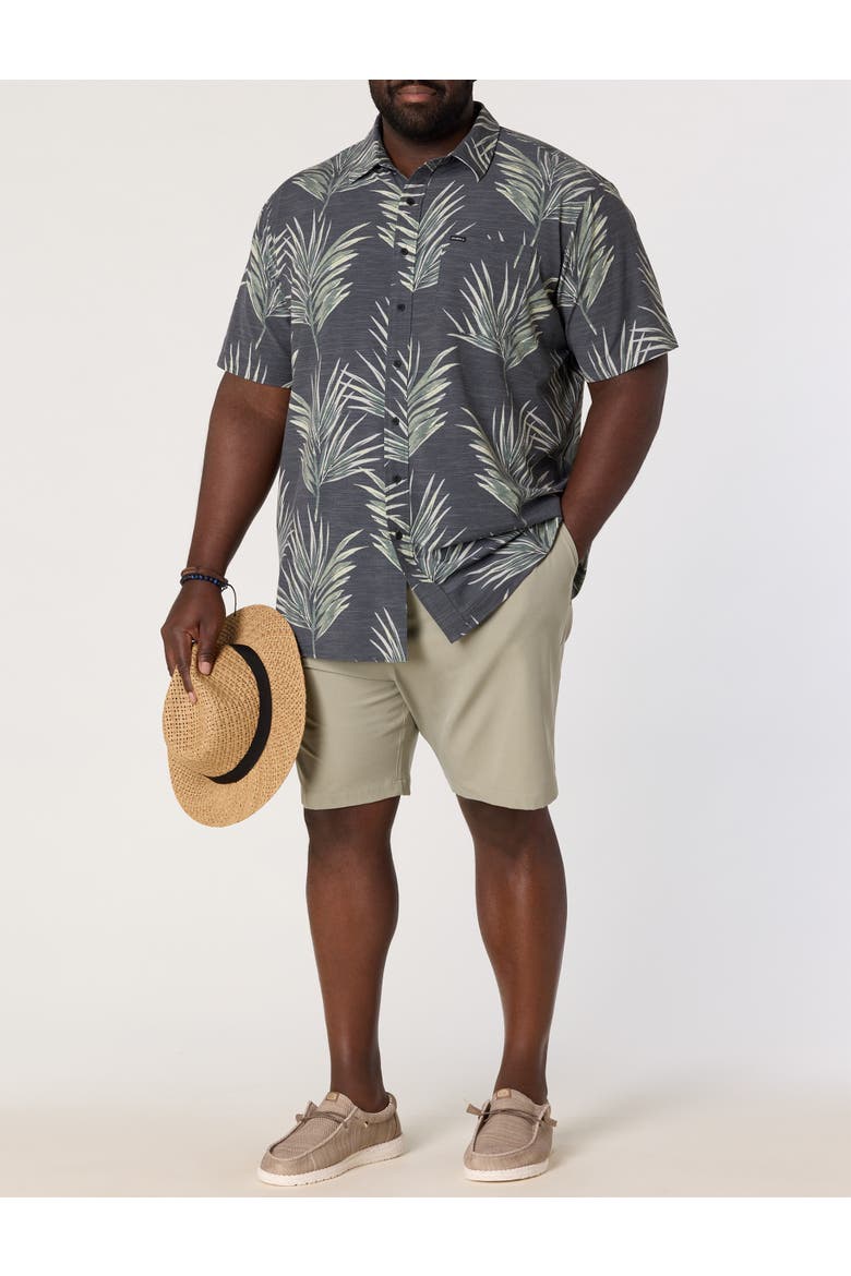 Big & Tall Leaf Print Performance Sport Shirt, Alternate, color, BLACK