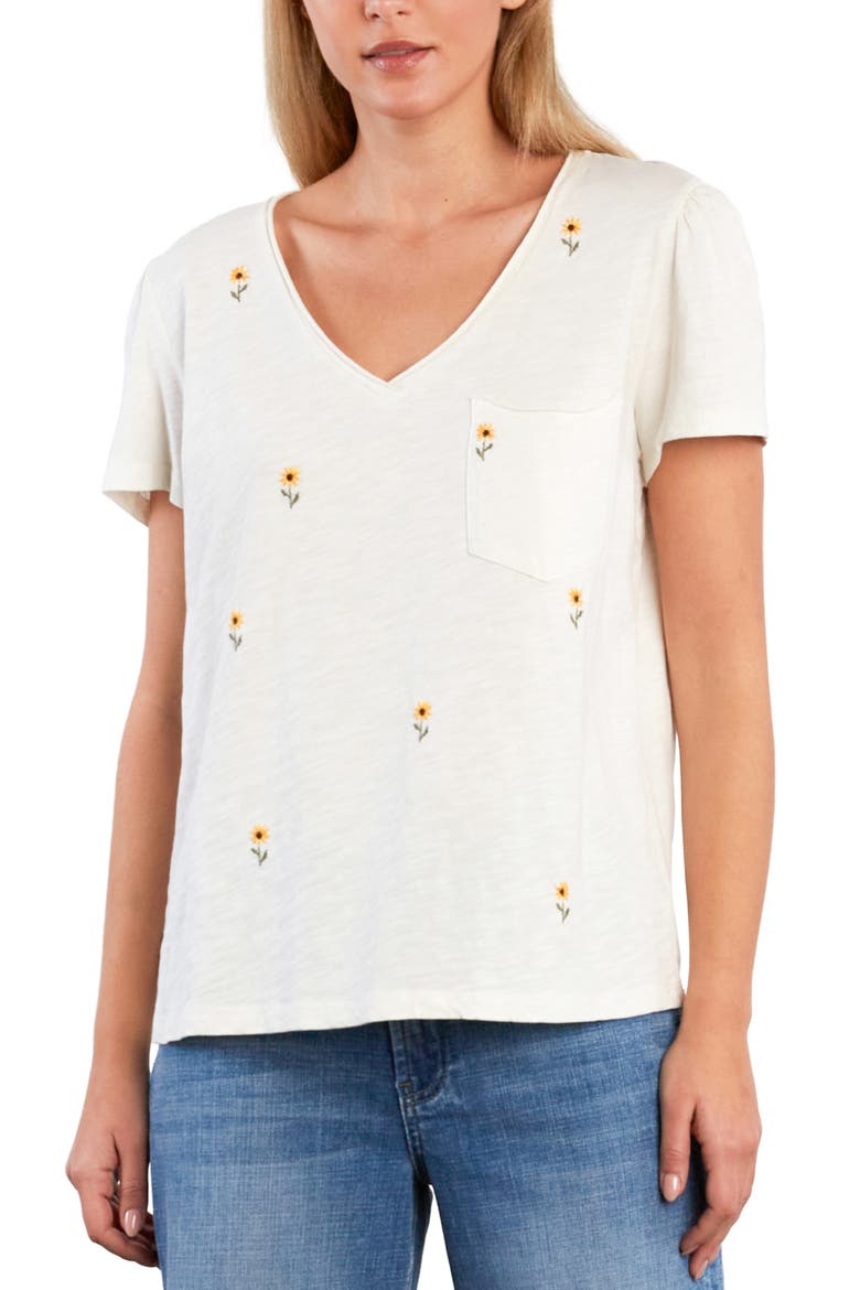 Sweet Embroidered Puff Shoulder T-Shirt, Alternate, color, WHITE FLOWER