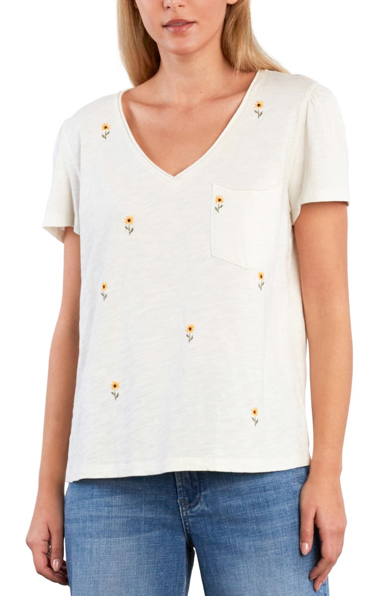 Billy T Sweet Embroidered Puff Shoulder T-Shirt, Alternate, color, White Flower