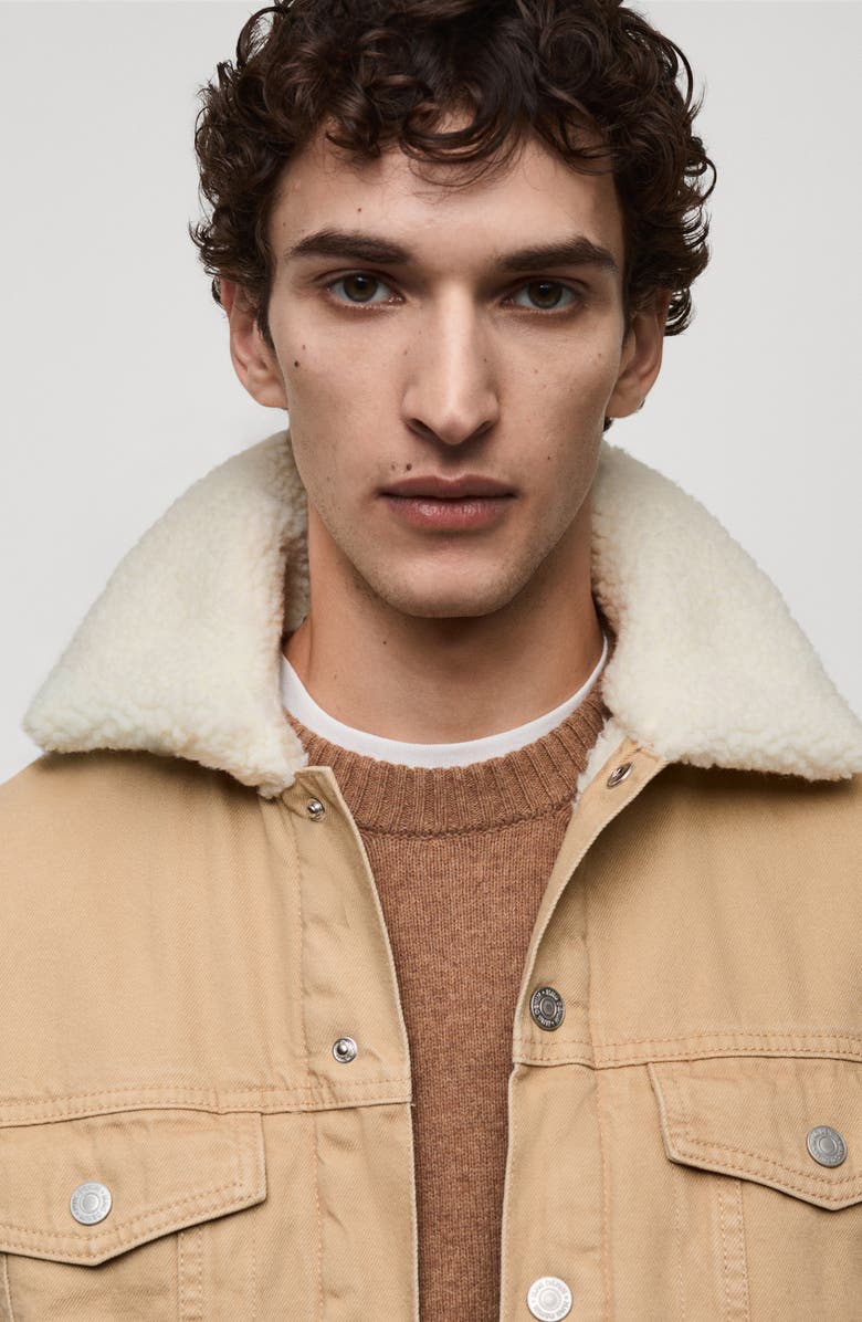 MANGO Denim Trucker Jacket with Faux Shearling Collar, Alternate, color,
